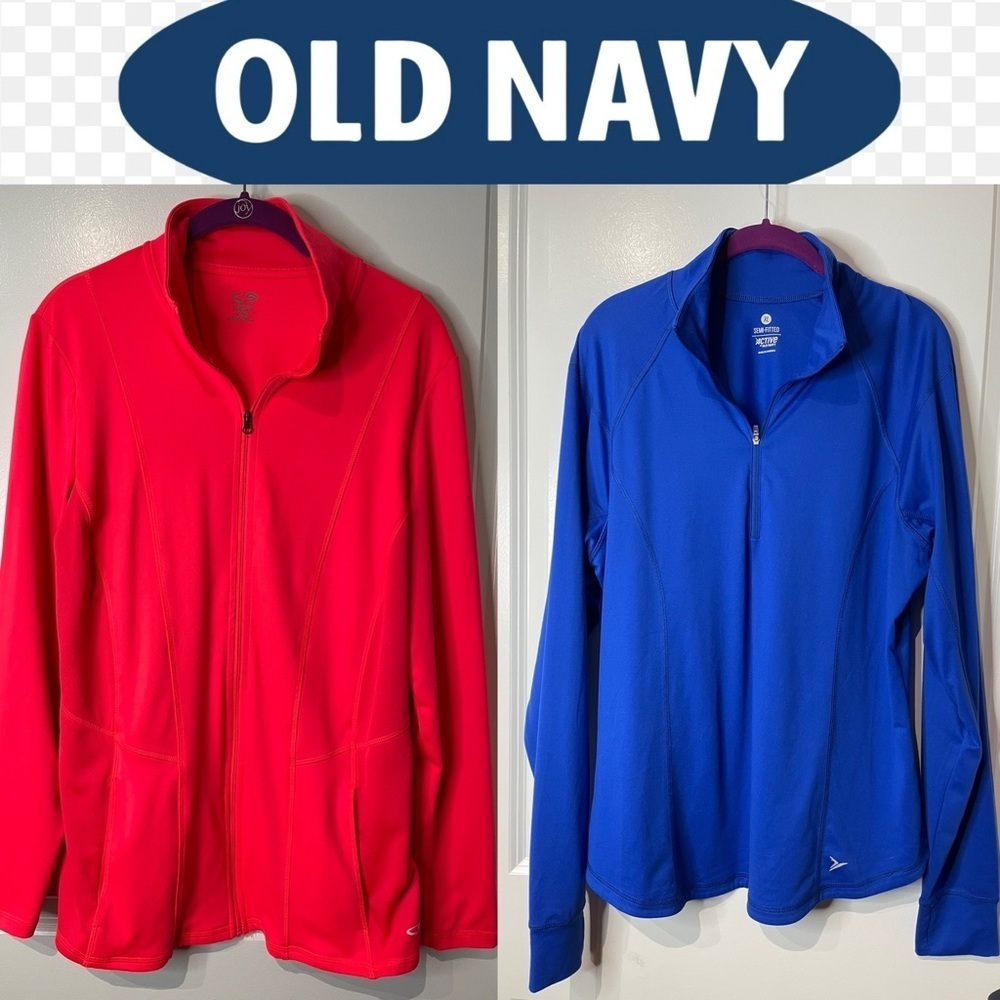 Old Navy Bundle 2 Jackets. Full Zip Red/Orange Large. 1/2 Zip Blue X-Large EUC